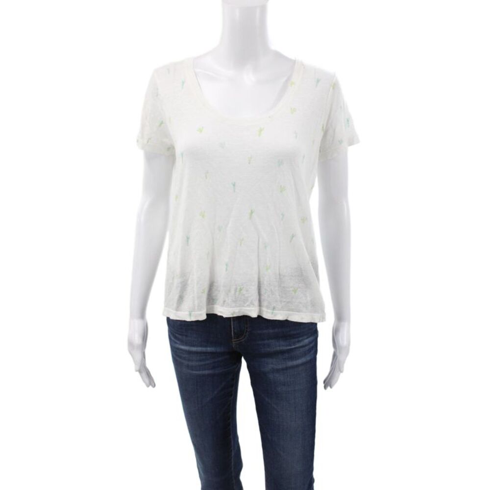 Rails Womens Basic Scoop Neck Linen T-Shirt White Short Sleeve Size M